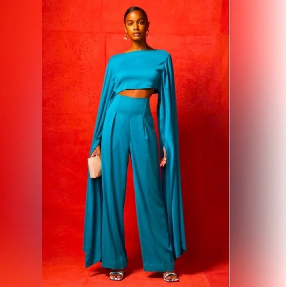 Elegant Teal Top  with Cape Sleeves